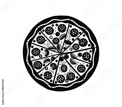 Pizza silhouette vector on white background