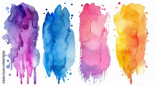 Wallpaper Mural Abstract Watercolor Paint Splashes in Purple, Blue, Pink, and Yellow Torontodigital.ca