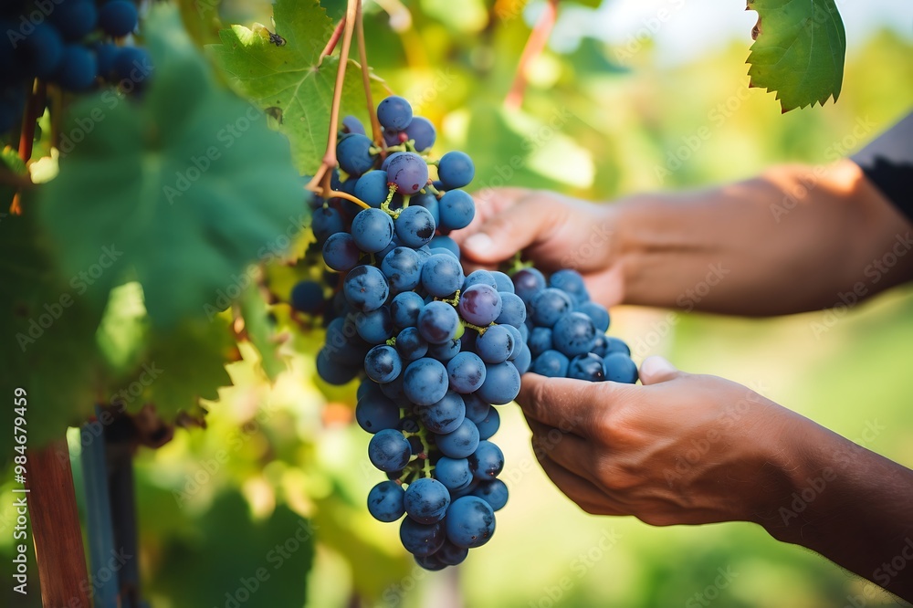 Obraz premium Hand picking Blue grapes from Blue grapes orchard