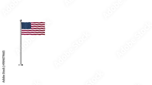America flag animation on white background. USA flag waving in the wind.