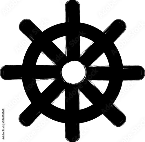 Wheel Dharma. Symbol birth and death, process attaining enlightenment. Dharmachakra. Wheel with eight spokes. Eightfold path.