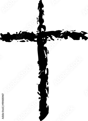 Grunge cross painted brush strokes. Cross religious symbol. Spiritual practice, church rituals and prayer. Symbol salvation, faith and hope. Crucifixion and resurrection Jesus Christ. Christian cross.