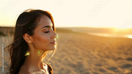 Portrait Of A Beautiful Young Woman On The Beach - AI Video