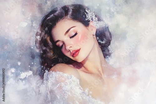 Elegant Woman with Dreamy Makeup and Soft Background