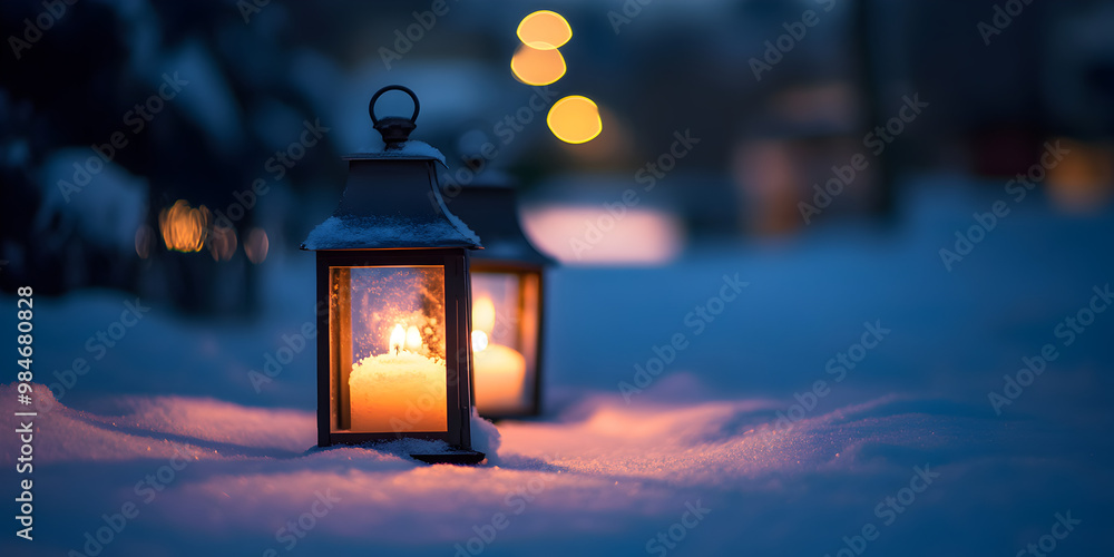 Simple lanterns lighting up a winter evening.
Simple lanterns lighting up a winter evening.