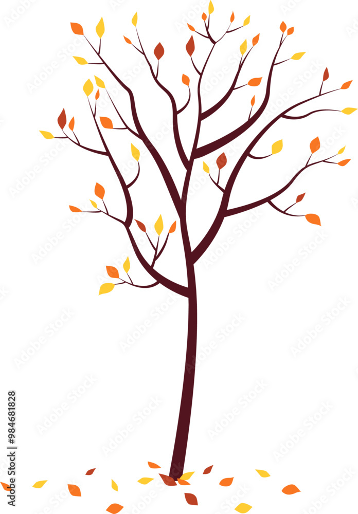 Autumn tree with fallen leaves around. Vector illustration with transparent background. Autumn tree with fallen leaves around. Vector illustration with transparent background.