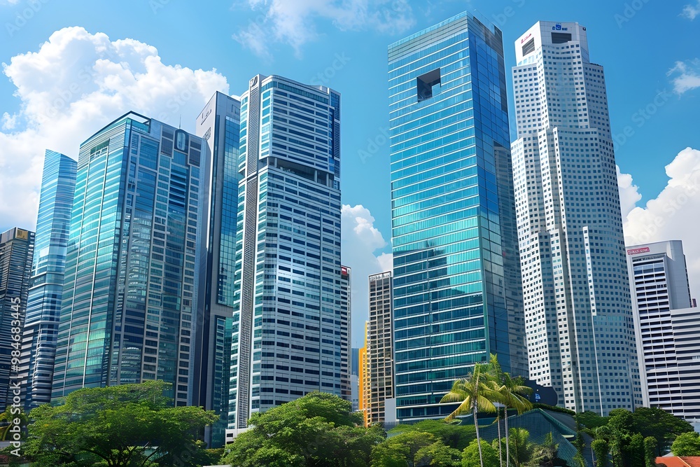 Stunning Skyline of Modern Skyscrapers Under a Bright Blue Sky Stunning Skyline of Modern Skyscrapers Under a Bright Blue Sky