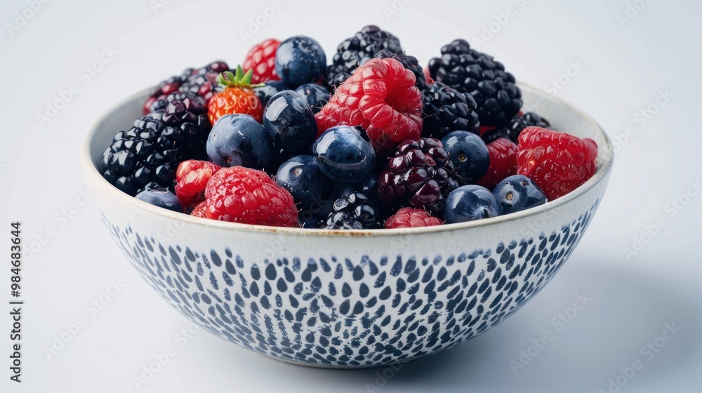 A bowl of mixed berries (strawberries, blueberries, raspberries, blackberries) overflowing with freshness A bowl of mixed berries (strawberries, blueberries, raspberries, blackberries) overflowing with freshness