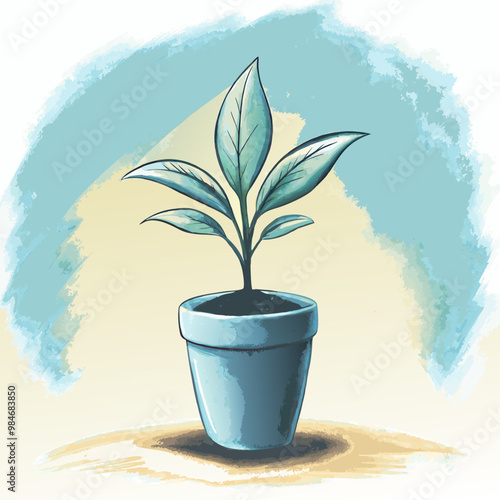 Potted Plant Growing in Soil for Eco-Friendly Concept