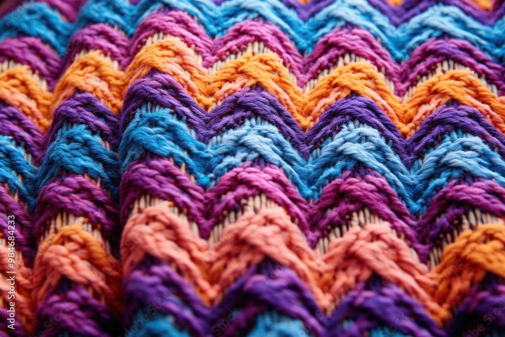 Fototapeta premium A close-up photo of a meticulously handwoven textile with intricate geometric patterns in vibrant hues