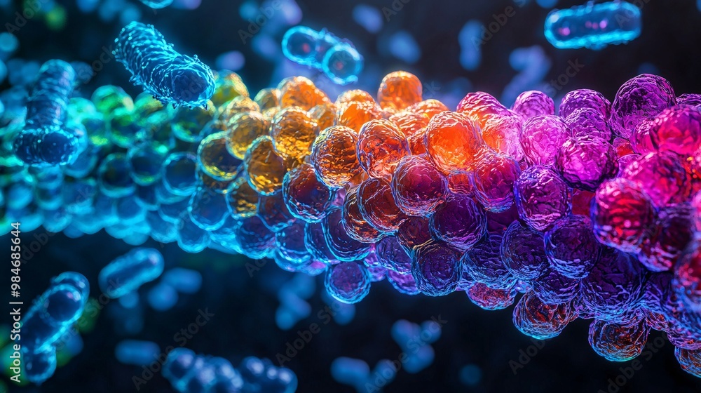 Colorful 3D Rendering of Bacteria Chain Colorful 3D Rendering of Bacteria Chain