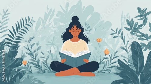 Reading and mindfulness, depicting a calming and focused reading session