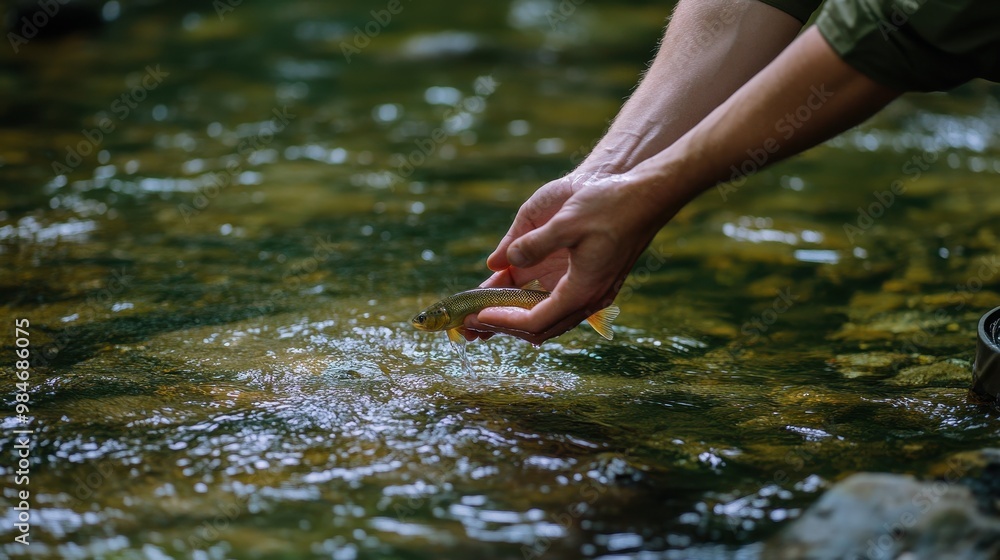 Hands Dipping into a Serene Mountain Stream Hands Dipping into a Serene Mountain Stream