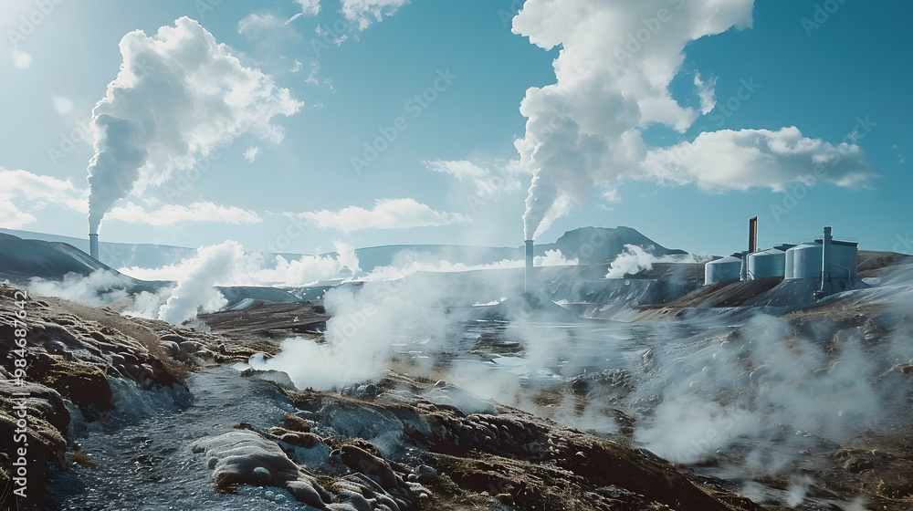 Fototapeta premium Geothermal power station, concept for renewebale energy