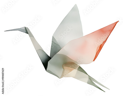 Minimalistic watercolor origami crane photo