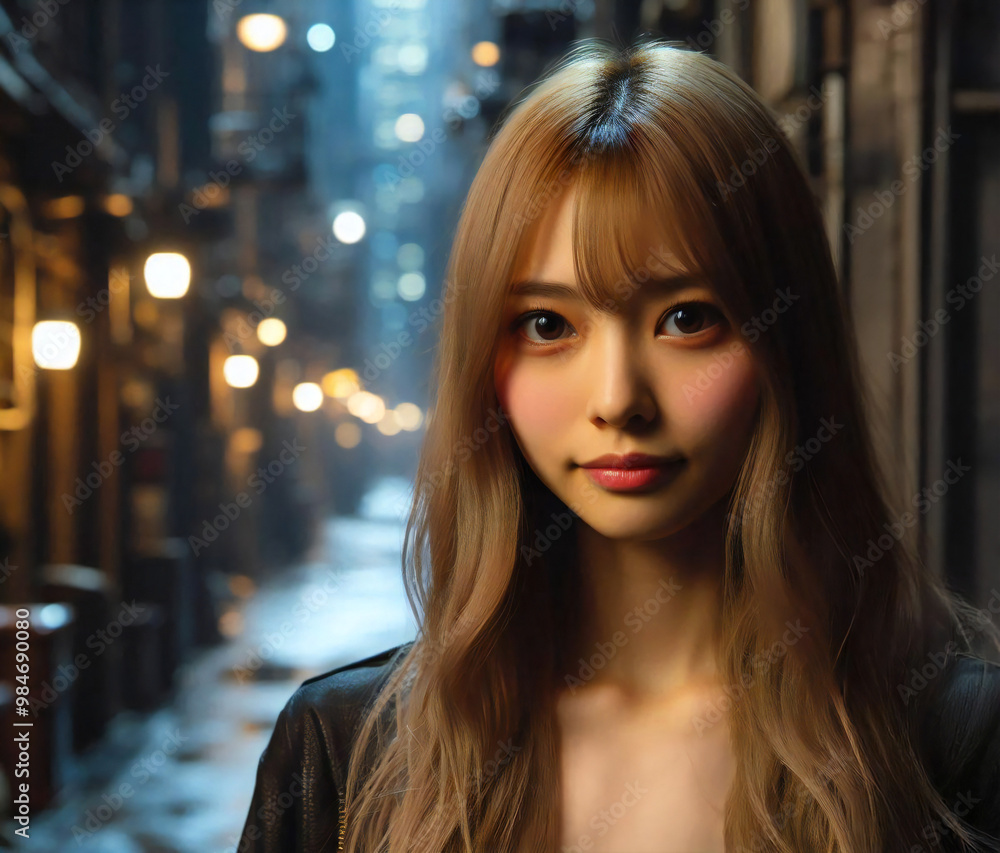 退廃的な近未来の都会の裏通りに佇む美少女 退廃的な近未来の都会の裏通りに佇む美少女