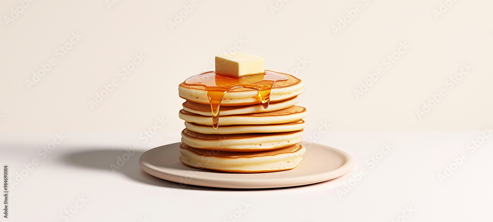 A stack of pancakes with butter and syrup on top A stack of pancakes with butter and syrup on top