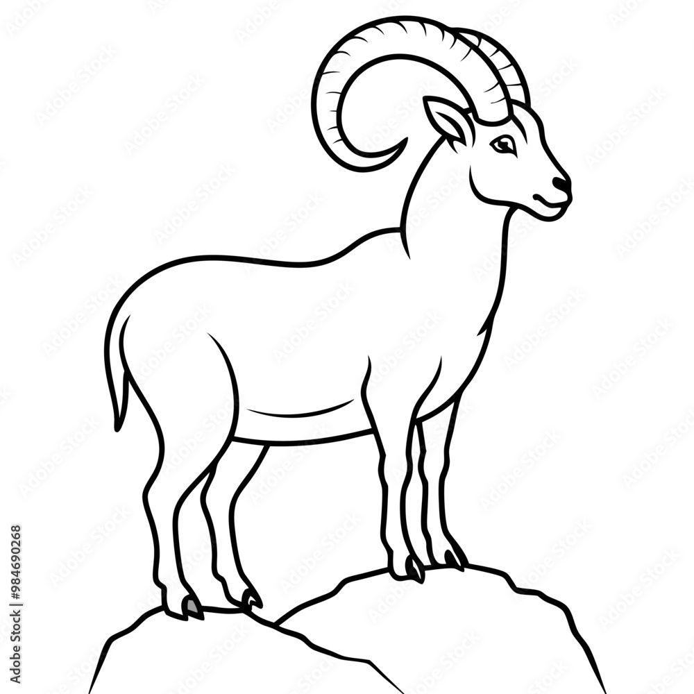 Majestic Ibex with Spiraling Horns on Cliff - Vector Art Majestic Ibex with Spiraling Horns on Cliff - Vector Art