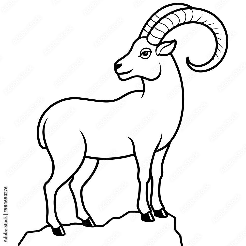Majestic Ibex with Spiraling Horns on Cliff - Vector Art Majestic Ibex with Spiraling Horns on Cliff - Vector Art