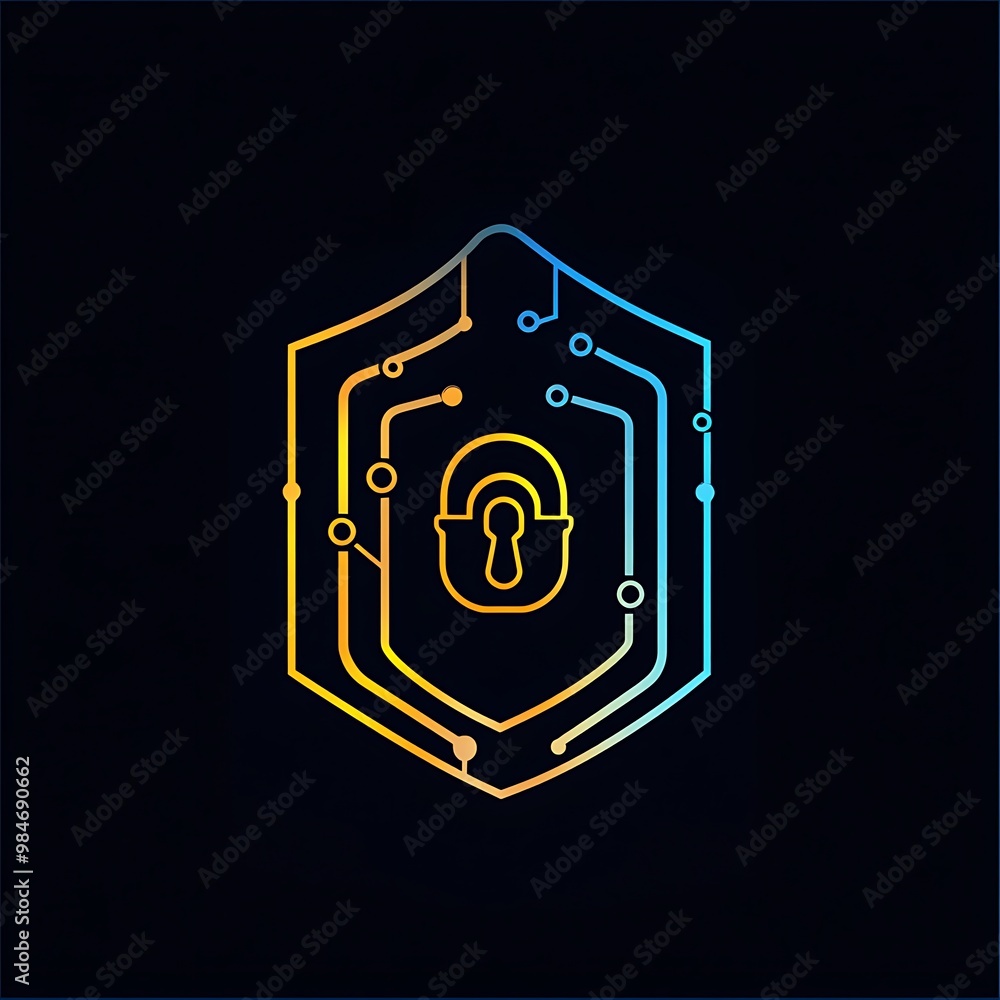 Abstract shield with a lock and circuit board inside. Abstract shield with a lock and circuit board inside.