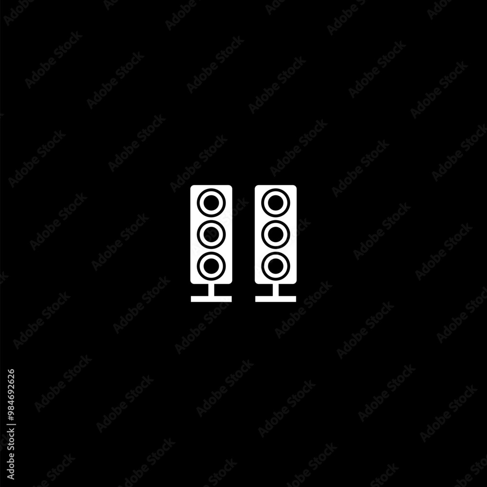 Stereo speaker icon isolated on dark background Stereo speaker icon isolated on dark background