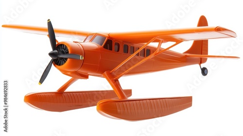 Vibrant orange floatplane model, ideal for aviation enthusiasts and collectors, showcasing intricate design and fine details, white background photo