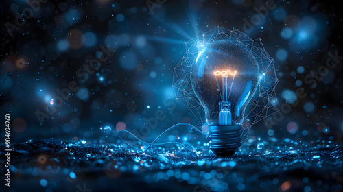 Innovative technology concept with glowing light bulb, artificial intelligence, futuristic design, blue digital background, creativity, innovation, energy, modern ideas, smart solutions, 4K

