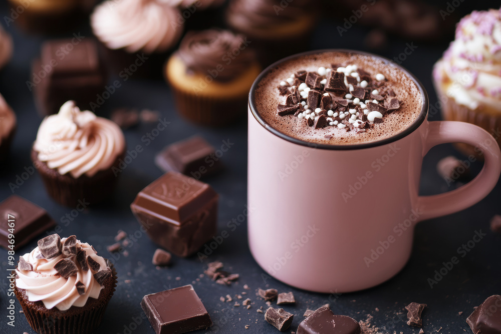 Cozy chocolate indulgence with cupcakes and hot cocoa Cozy chocolate indulgence with cupcakes and hot cocoa