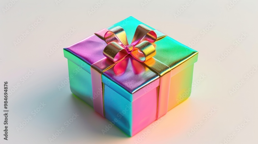 A photorealistic close-up of a rainbow gift box with a shiny ribbon A photorealistic close-up of a rainbow gift box with a shiny ribbon
