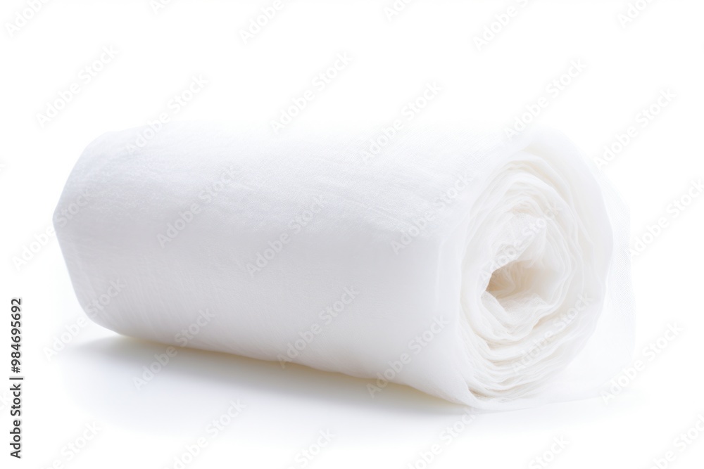 A roll of sterile gauze, its soft, crinkled texture captured in intricate detail, set against a clean white background. A roll of sterile gauze, its soft, crinkled texture captured in intricate detail, set against a clean white background.