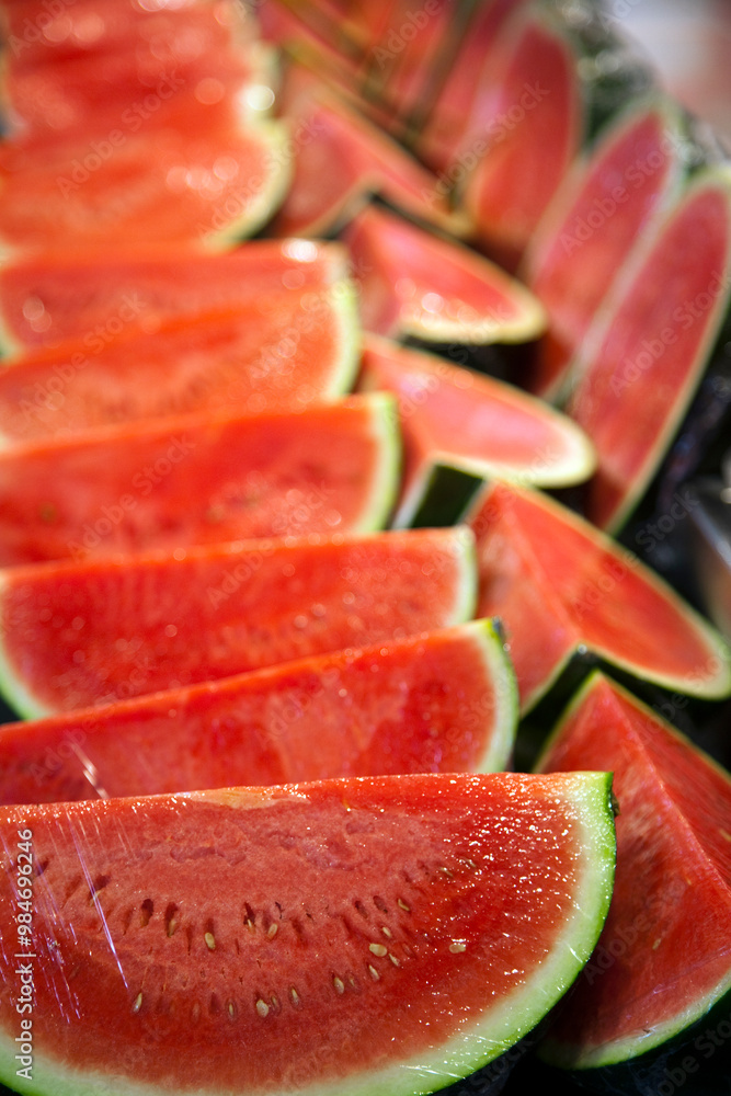 Freshly Sliced Watermelons at Mercado De La Boquería in Barcelona Freshly Sliced Watermelons at Mercado De La Boquería in Barcelona