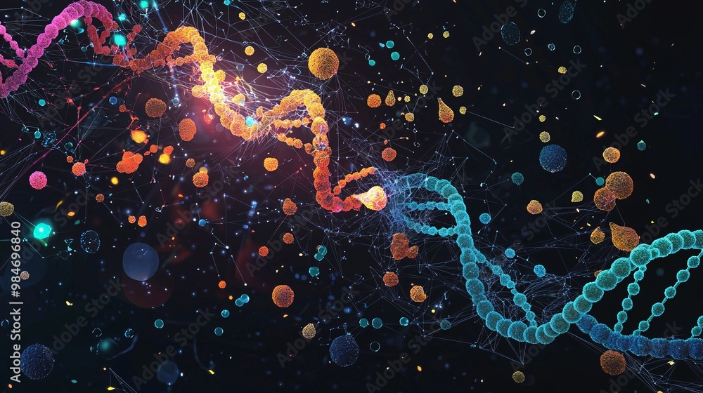 Abstract DNA Double Helix with Glowing Particles Abstract DNA Double Helix with Glowing Particles
