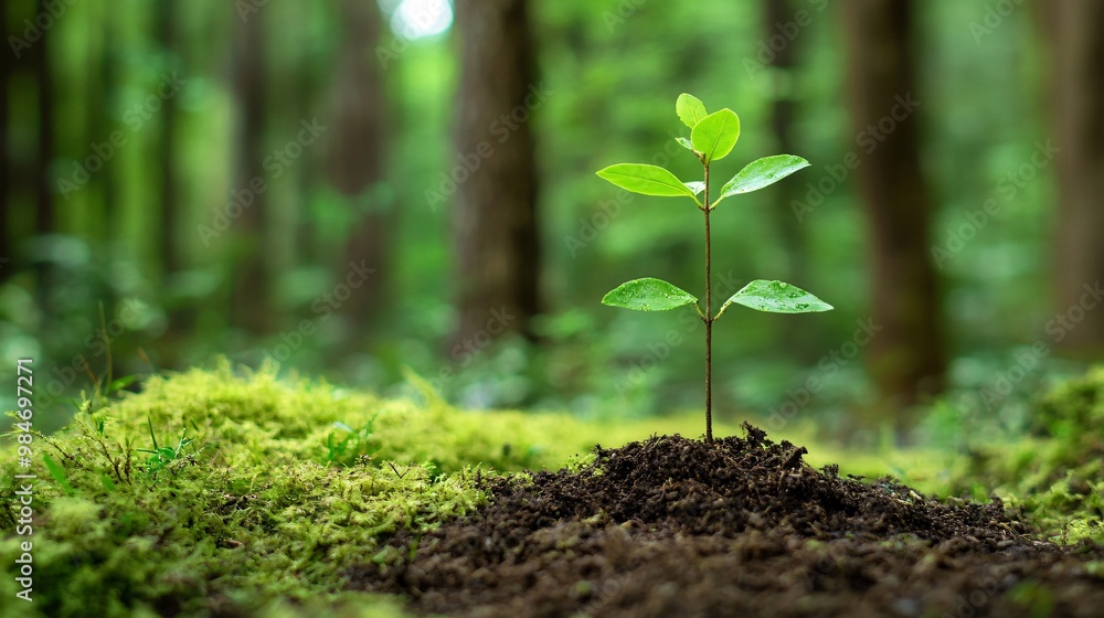 A Small Sapling Growing in a Forest Setting A Small Sapling Growing in a Forest Setting