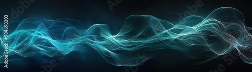 Abstract blue and white smoke waves on a dark background.