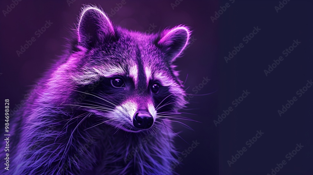 Neon Purple Raccoon with Glowing Eyes on Dark Background Neon Purple Raccoon with Glowing Eyes on Dark Background