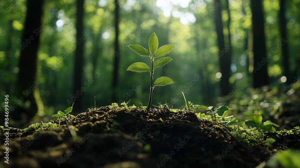 A Single Sapling Emerging from the Forest Floor A Single Sapling Emerging from the Forest Floor