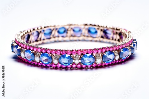 A statement bracelet adorned with a row of vibrant sapphires