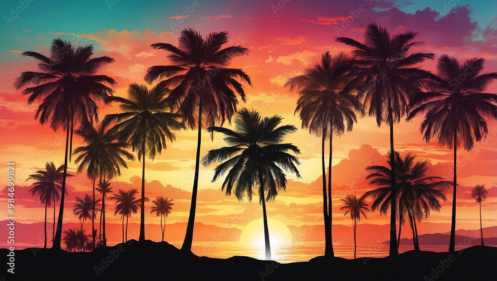 Silhouette of Palm Trees Silhouette of Palm Trees