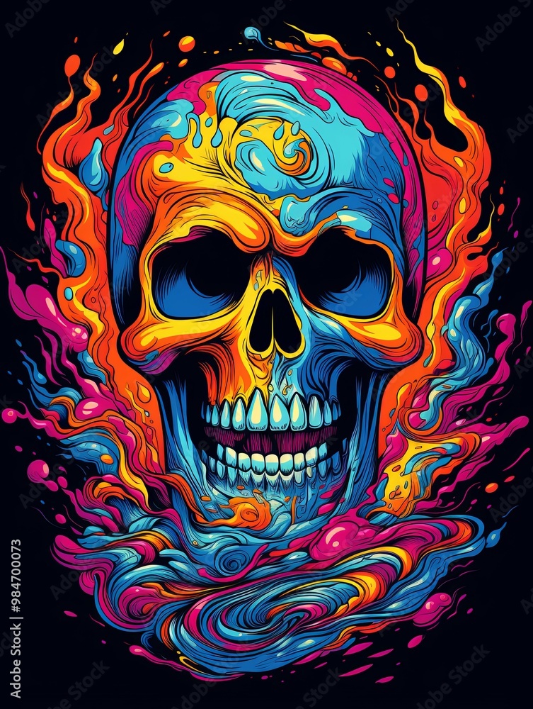 Skull engulfed in swirling vibrant liquid Skull engulfed in swirling vibrant liquid