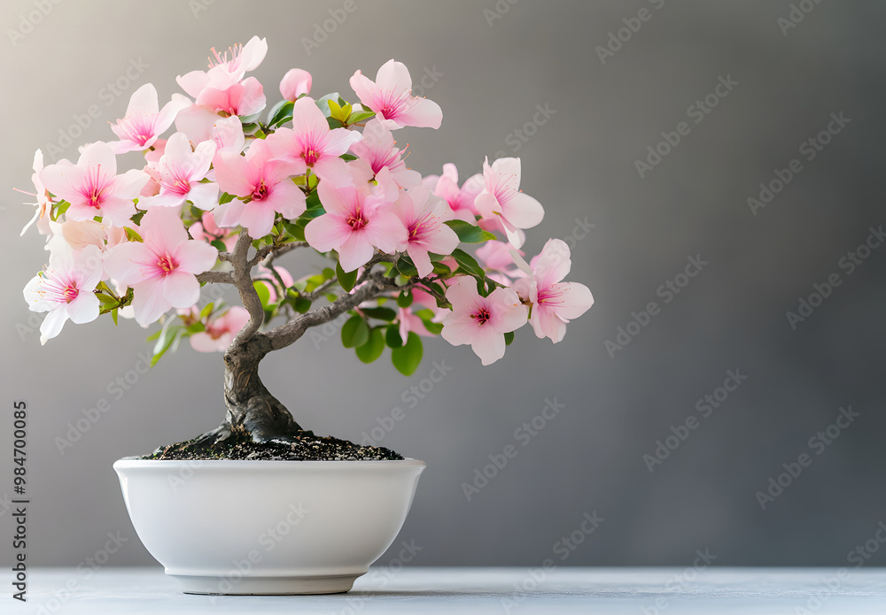Blooming Pink Bonsai Tree in Elegant White Pot Blooming Pink Bonsai Tree in Elegant White Pot