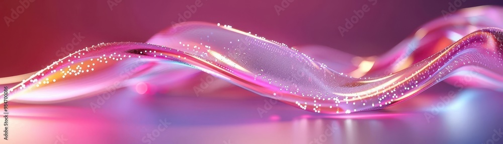 Obraz premium Abstract digital art with flowing lines in pink, purple and gold.