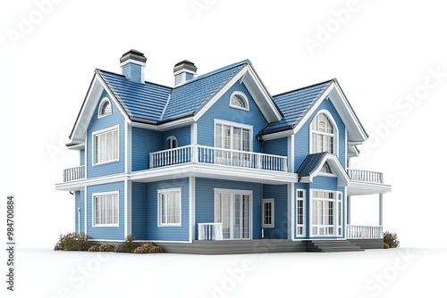 luxury classic light blue chalet house isolated on white background 