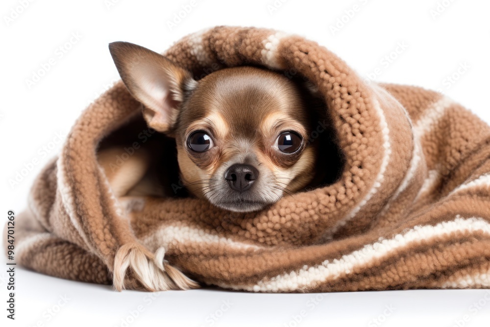An adorable Chihuahua curled up in a cozy blanket An adorable Chihuahua curled up in a cozy blanket