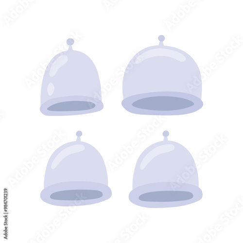 Four light blue hijama cups used for cupping therapy doodle illustration.