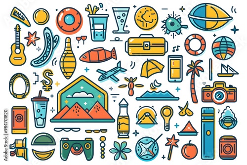 A Colorful Collection of Vacation and Leisure Icons