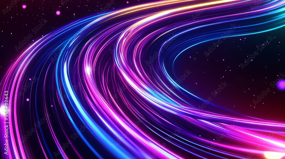A vibrant background with colorful beams of light. Neon lines swirl in shades of purple, violet, and blue. A vibrant background with colorful beams of light. Neon lines swirl in shades of purple, violet, and blue.