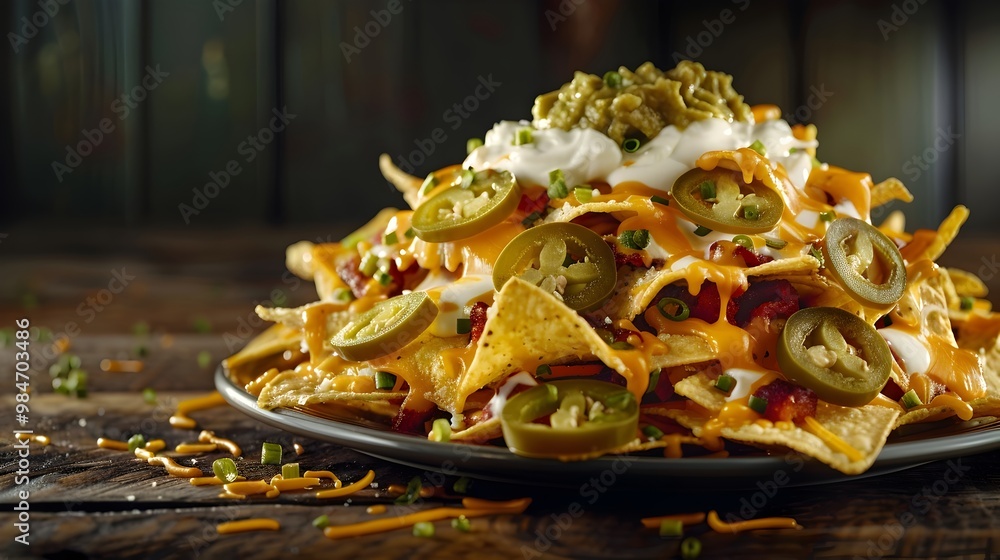 Loaded Nachos with Melted Cheese Jalapeos Sour Cream and Guacamole Loaded Nachos with Melted Cheese Jalapeos Sour Cream and Guacamole