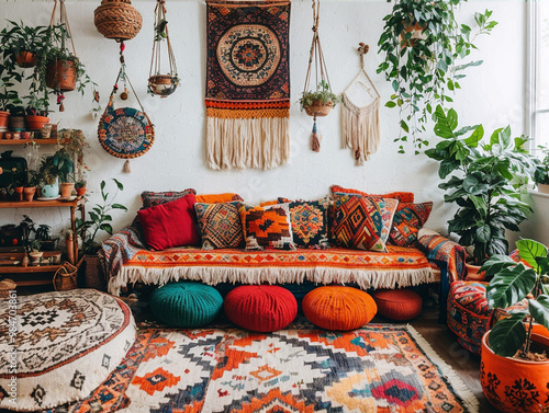 Bohemian Living Room with Colorful Decor photo