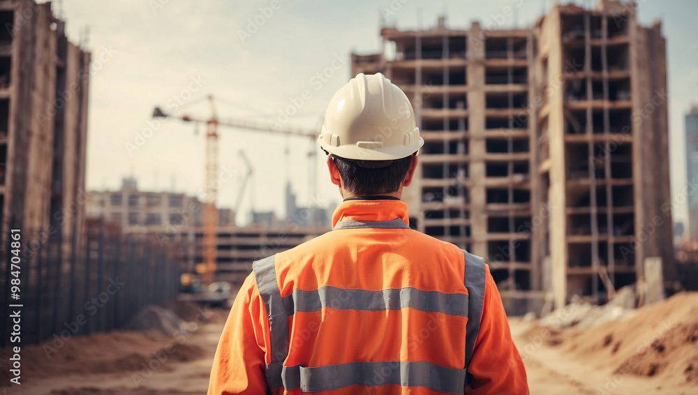 Back View of Construction Engineer in Site Back View of Construction Engineer in Site