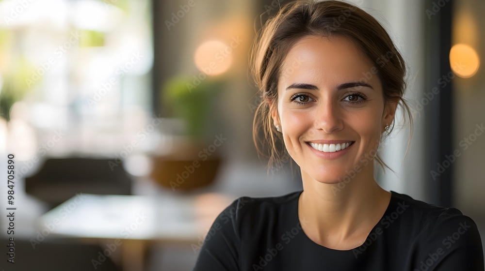Portrait of a smiling woman in a black shirt Portrait of a smiling woman in a black shirt